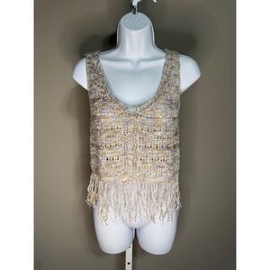 Love Knits Sweater Dept Crochet Fringe Tank Boho Festival Knit Sweater S Indie